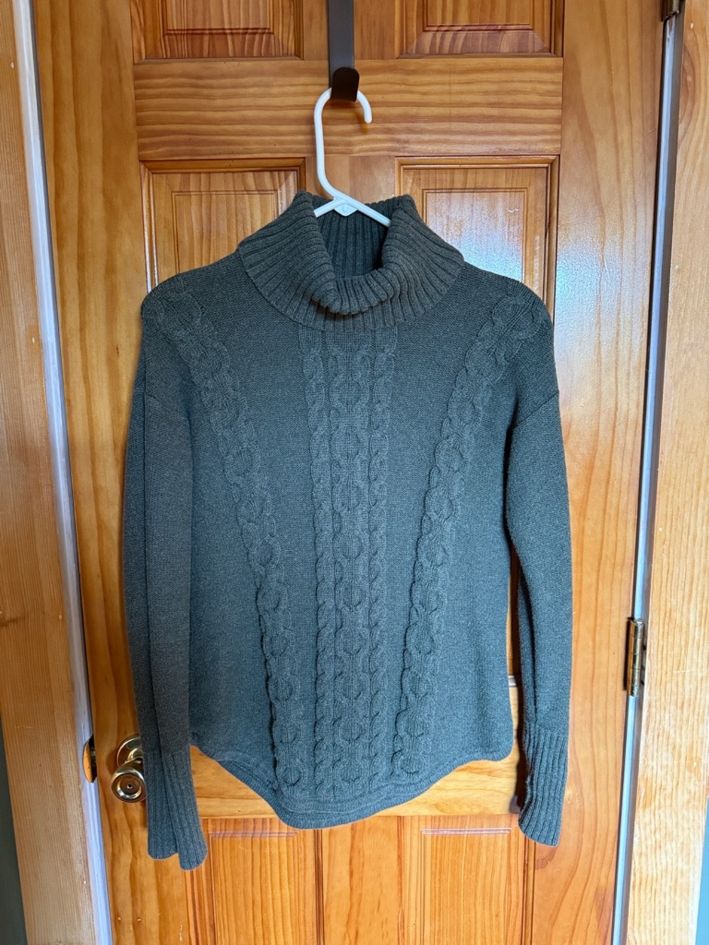L.L. Bean Olive Green Cable Turtleneck Sweater